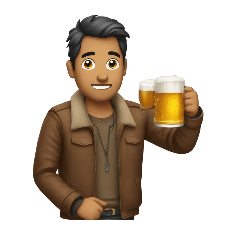 絵文字：茶色のジャケットを着た酔っ払いのインド人がビールを飲んでいる