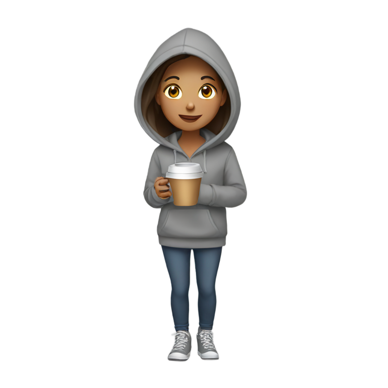 genmoji: Girl in gray hoodie with coffee