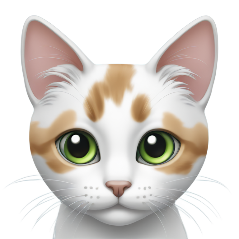 genmoji : white calico cat with grey head and different eyes — the right green eye and the left blue eye
