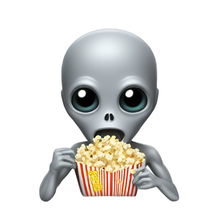 genmoji：灰色外星人表情符号吃爆米花