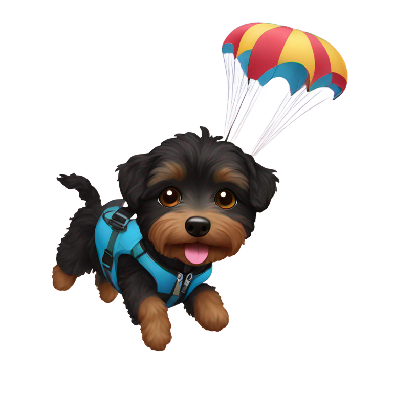 genmoji：黑色的约克普犬跳伞