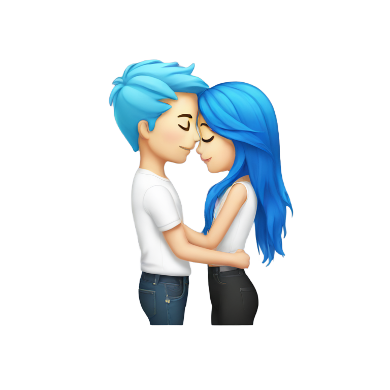 genmoji：女孩表情符号亲吻蓝发男孩表情符号