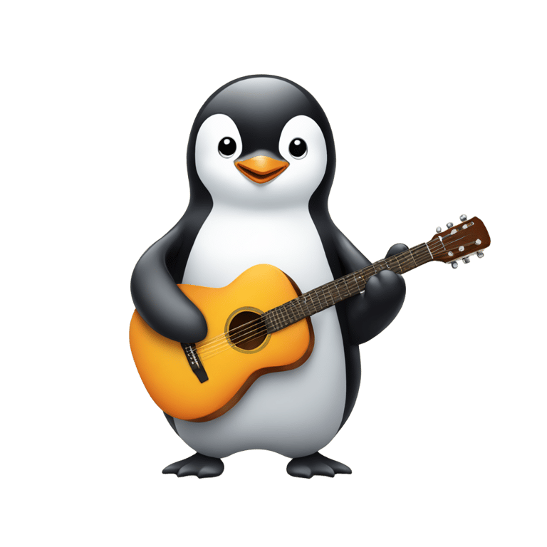 genmoji：A  cute penguin playing with guitar