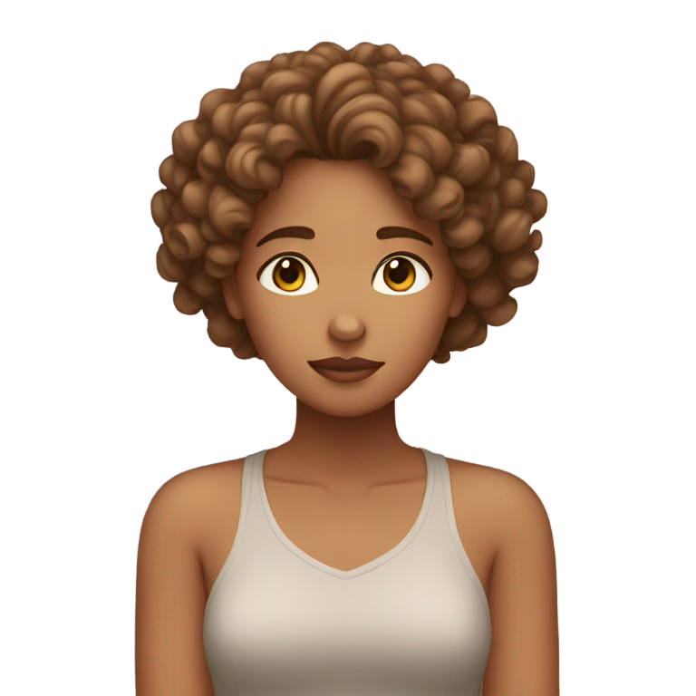 genmoji：a light brown girl with curly hair with her hands on her head feeling stressed