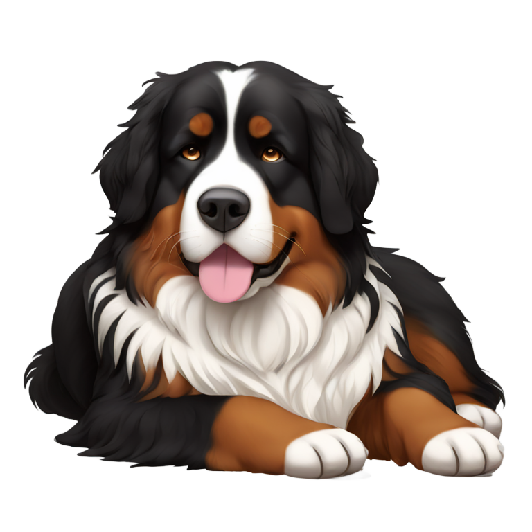 genmoji：一只黑棕白三色长毛伯恩山犬睡着，全身可见。