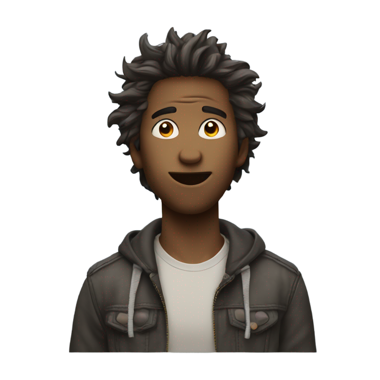 genmoji : "Moment de vedette" – emoji avec des cheveux en désordre, des écouteurs et une expression soufflée par le vent