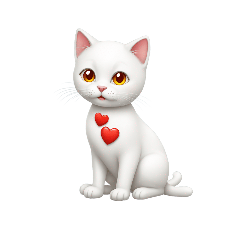 genmoji: A white cat with a red heart