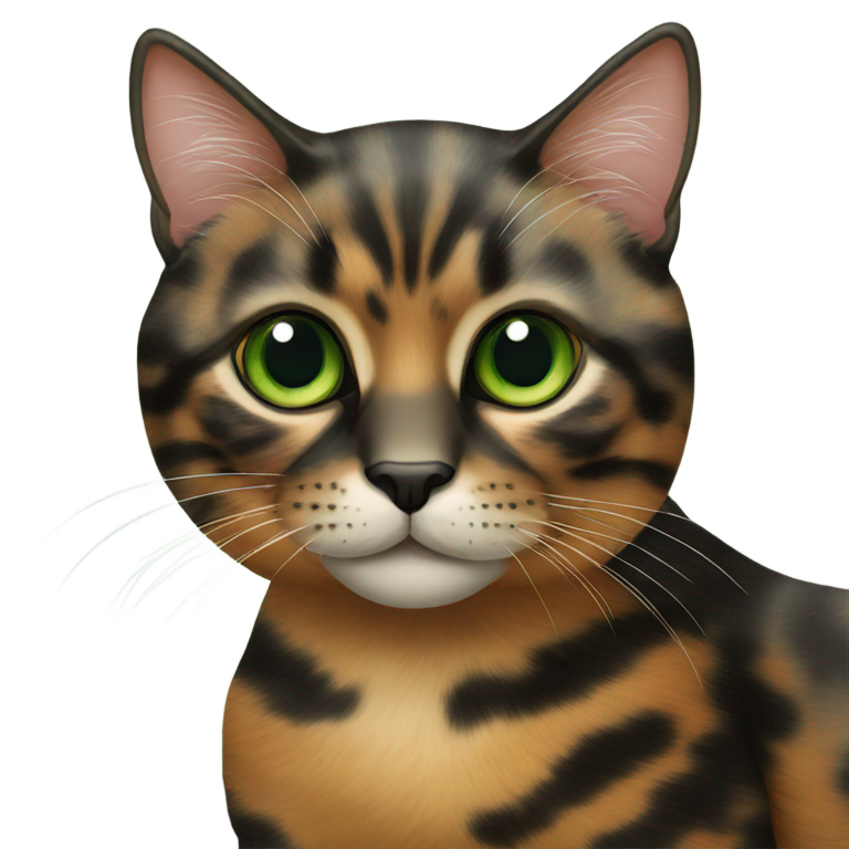 genmoji：玳瑁猫，绿眼，鼻子上有黑条纹