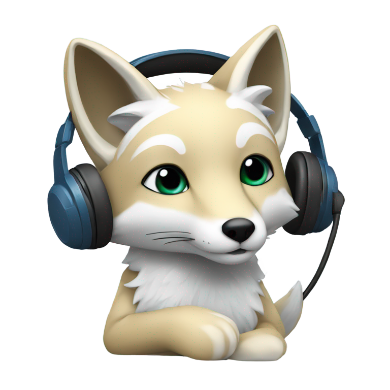 genmoji: A blue fox in a reclined position wearing a headset