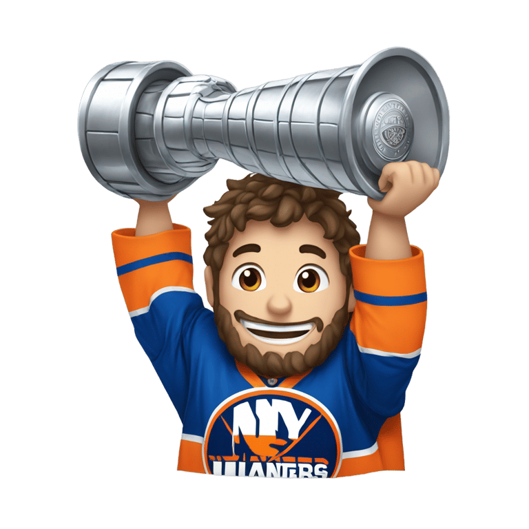 genmoji：New York islanders player lifting up a Stanley cup