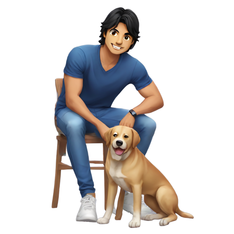 genmoji : Neeraj Chopra tenant un labrador retriever