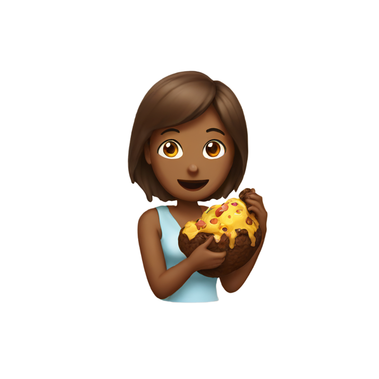 genmoji : Une femme mangeant un énorme caca marron