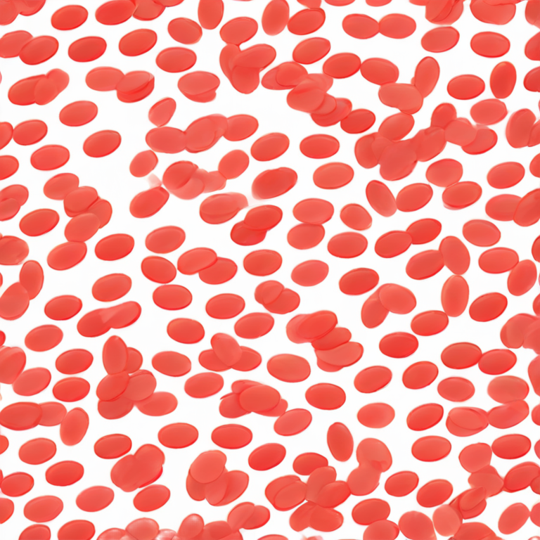 genmoji : Plusieurs formes ovales allongées rouges alignées en diagonale, avec de nombreuses petites lignes et tirets rouges ondulés dispersés autour. Ressemble à un amas d'emojis 🔴 et 〰️, suggérant des formes rouges désorganisées.