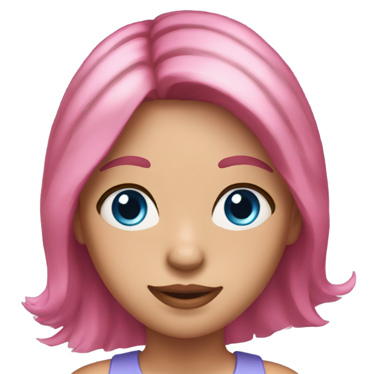 genmoji : Femme, cheveux châtains aux épaules avec pointes roses, taches de rousseur, yeux bleus, teint clair, s'il vous plaît !