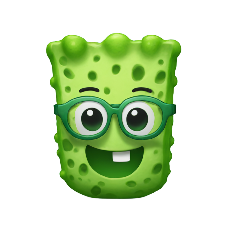 genmoji: Round green SpongeBob with glasses