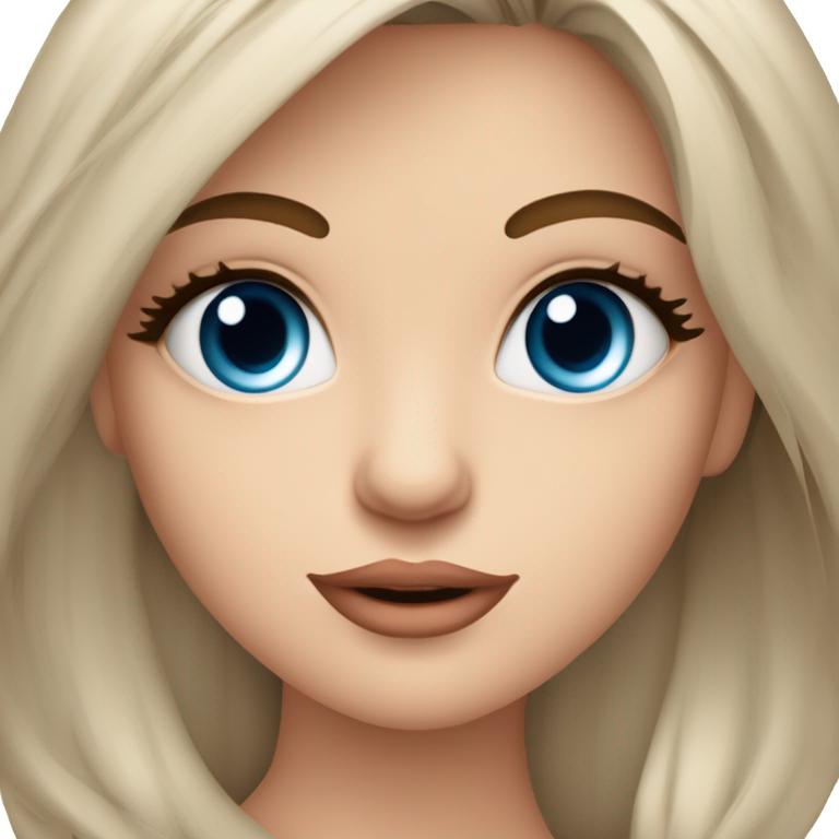 genmoji : ein mädchen mit ganz ganz leicht gewellten brunetten haaren einer normalen gesichtsfarbe und blauen augen. mit etwas langen wimpern und eine natürlich rosane lippenfrabe
