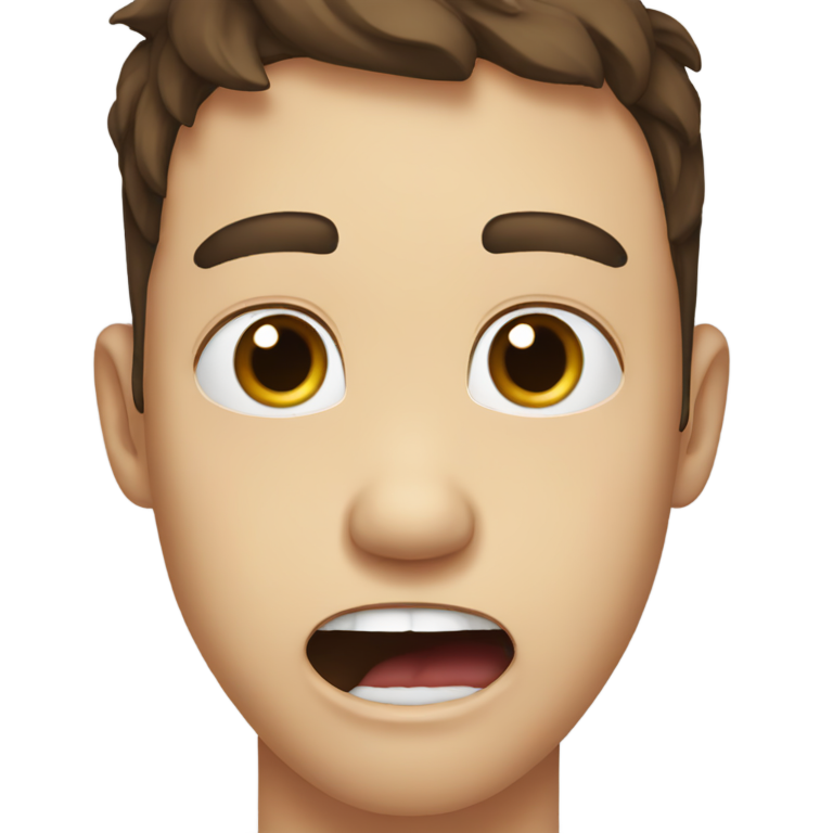 genmoji：年轻白人男子，深棕色头发，双手掐脖子，舌头伸出