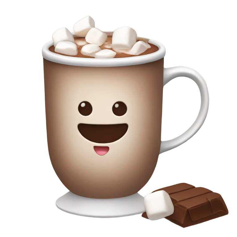 絵文字：white mug of hot chocolate and marshmellows in the hot chocolate