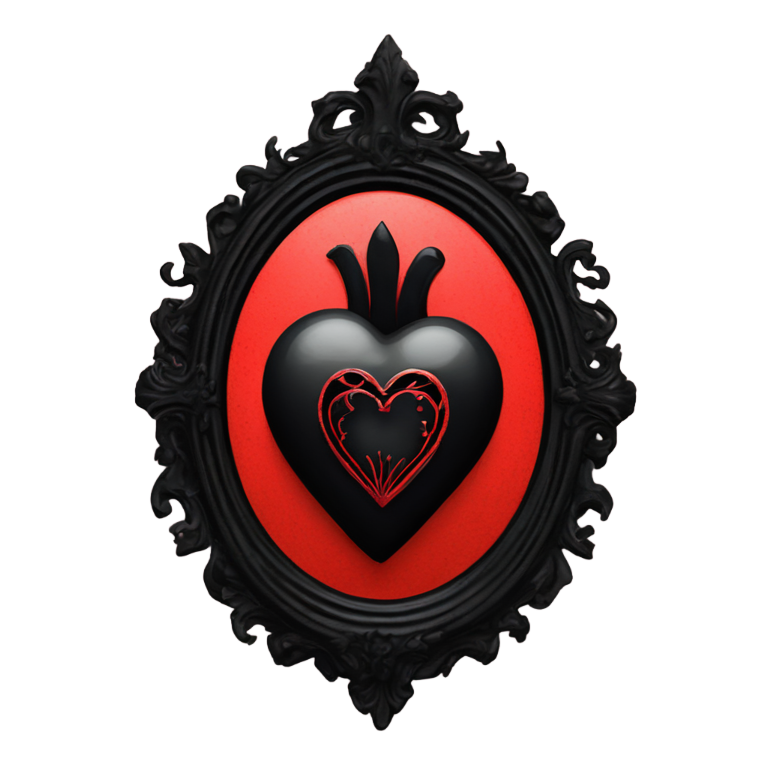 genmoji: red, black gothic sacred heart trinket, iconography, vintage, tim burton, album cover