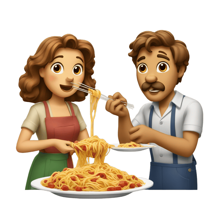 genmoji : La Dame et le Clochard mangeant des spaghettis