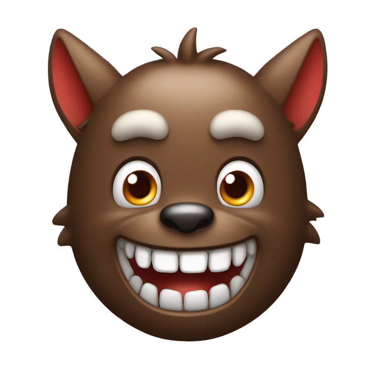 genmoji: 👹 smiling with 9 triangle teeth ,small heart shaped nose, big vertical oval eyes, furry, two ears in the center of the head