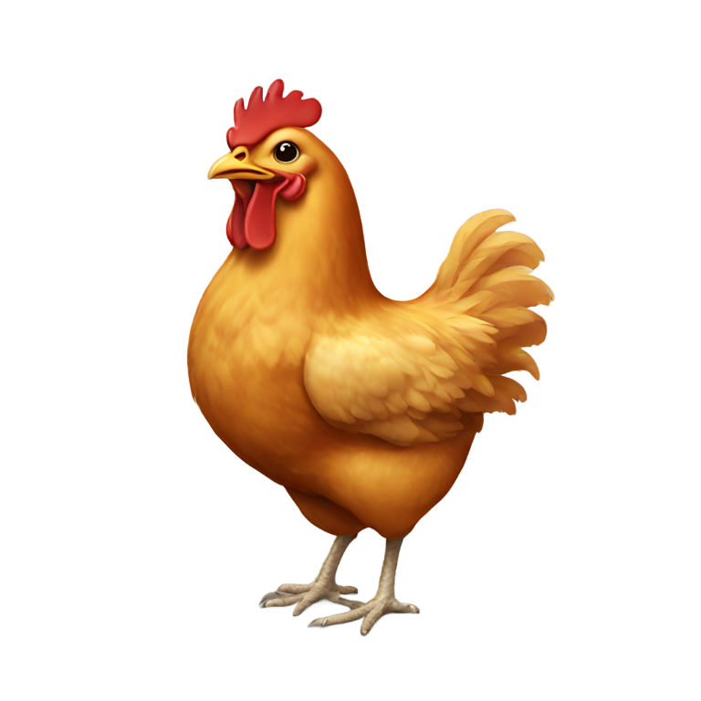 genmoji : Un poulet avec une cuisse de poulet dans la bouche