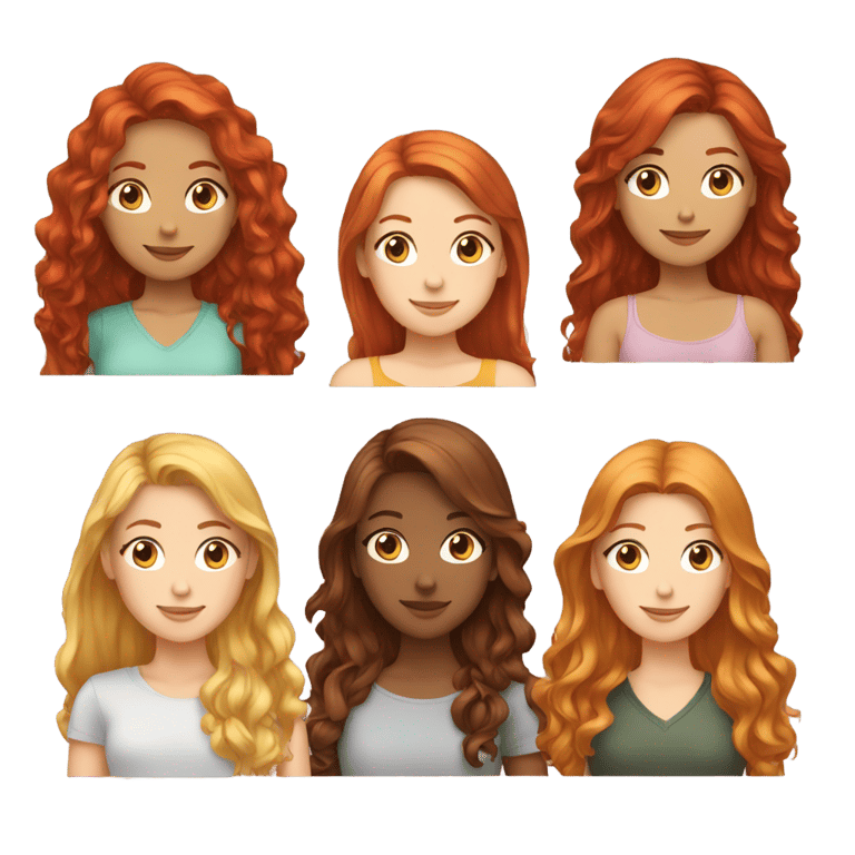 絵文字：3 female friends one girl with red hair one girl with brown hair and one girl with blonde hair