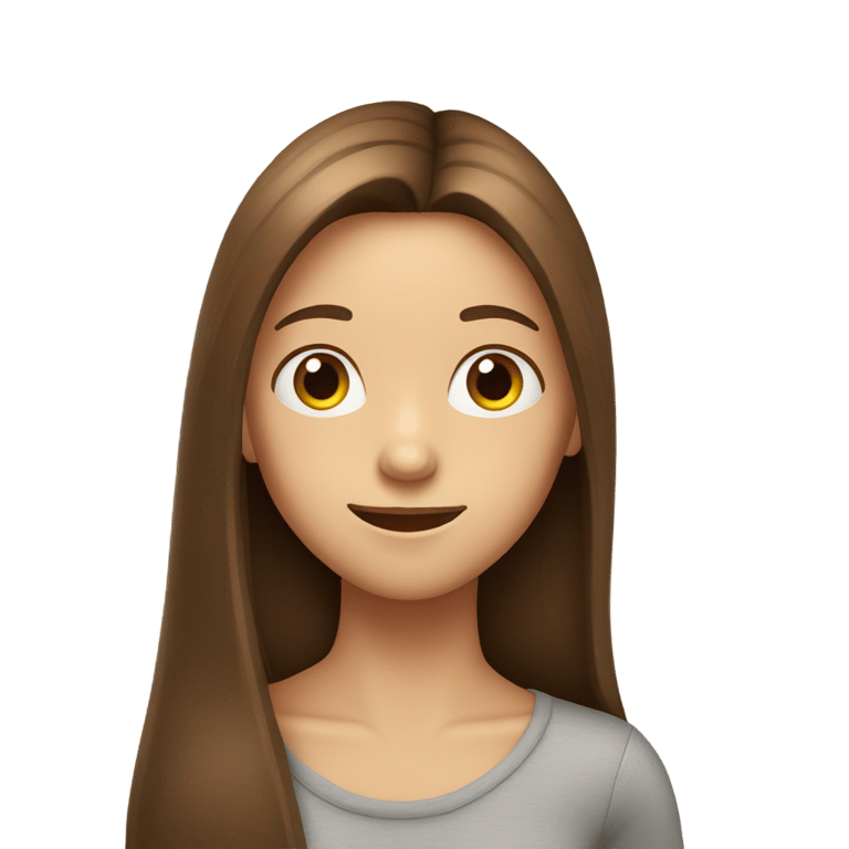 genmoji : girl with long brown straight hair who is happy and tired