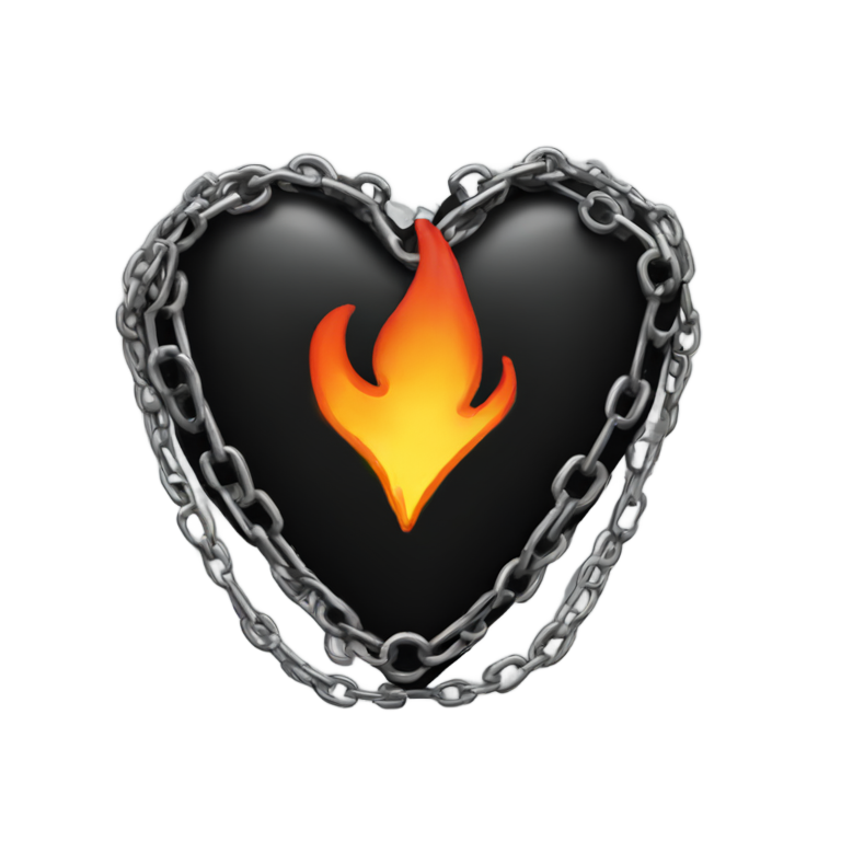 絵文字：A black heart with chains and fire around the edges