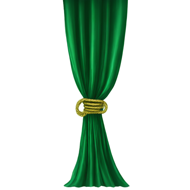 genmoji: velvet green curtains with gold ropes