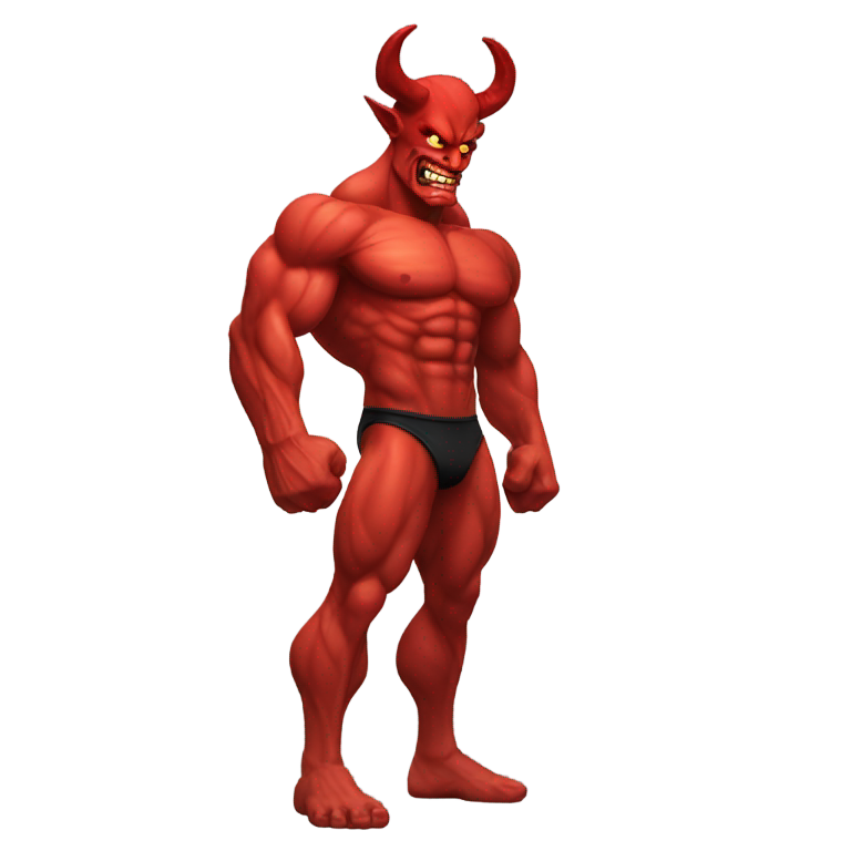 genmoji：红色恶魔肌肉男，肌肉强壮且凶猛，有角。
