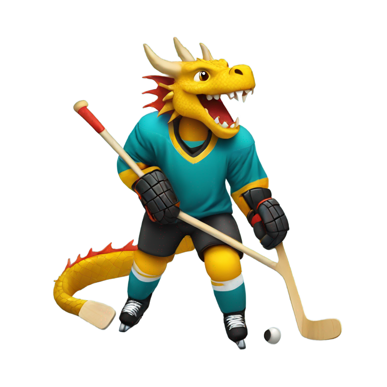 genmoji : Dragon jouant au hockey sur glace