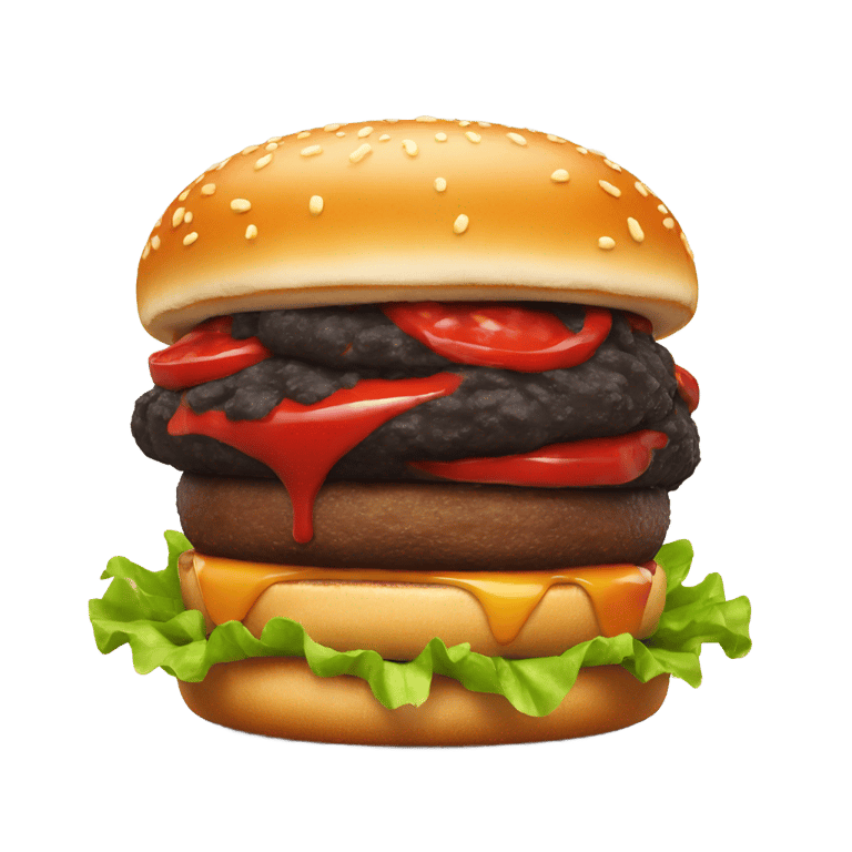 genmoji : Black ketchup on a burger