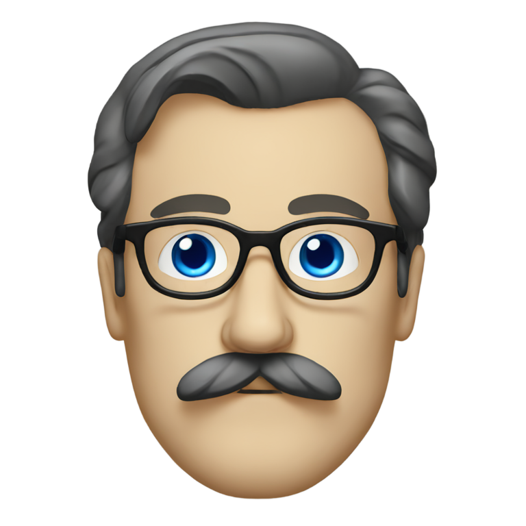 genmoji : Nietzsche avec des lunettes, les yeux bleus et une longue moustache
