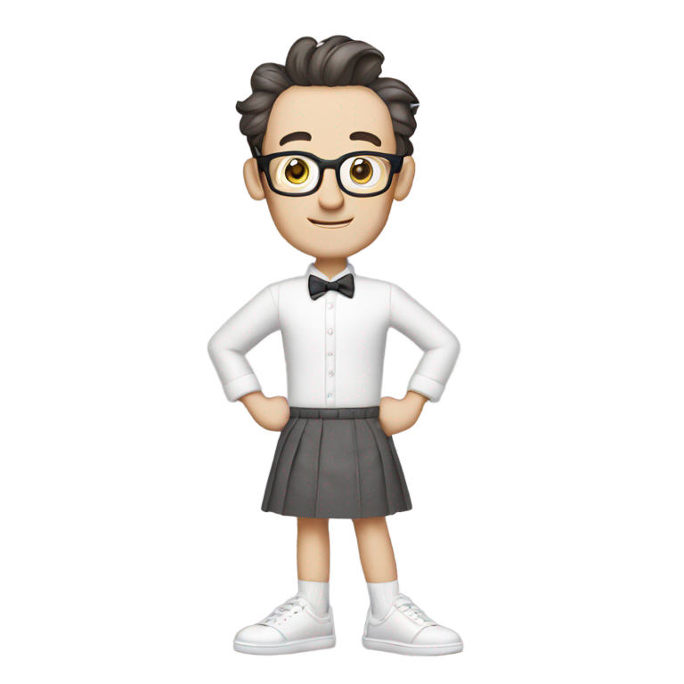 genmoji : Tom Kenny en jupe avec des chaussures blanches