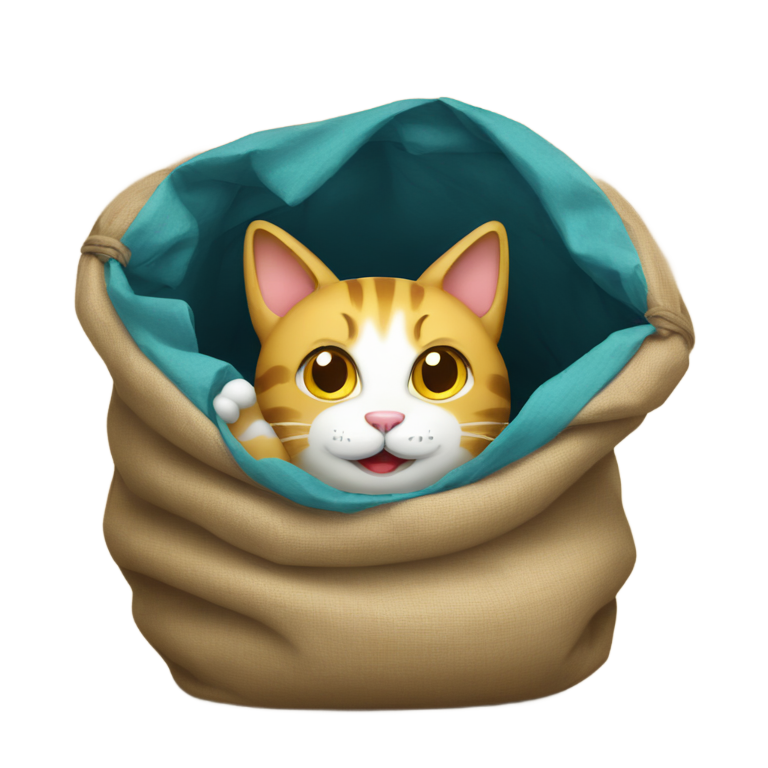 genmoji：坐在麻袋里的招手猫
