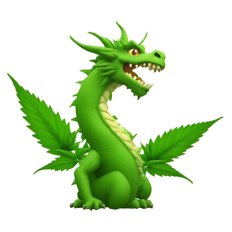genmoji : Dragon en cannabis entièrement composé de la plante de cannabis