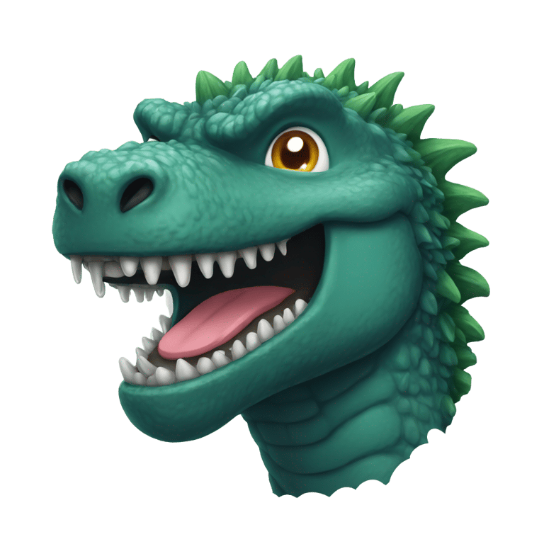 絵文字：Godzilla smiling, but dripping with sweat.