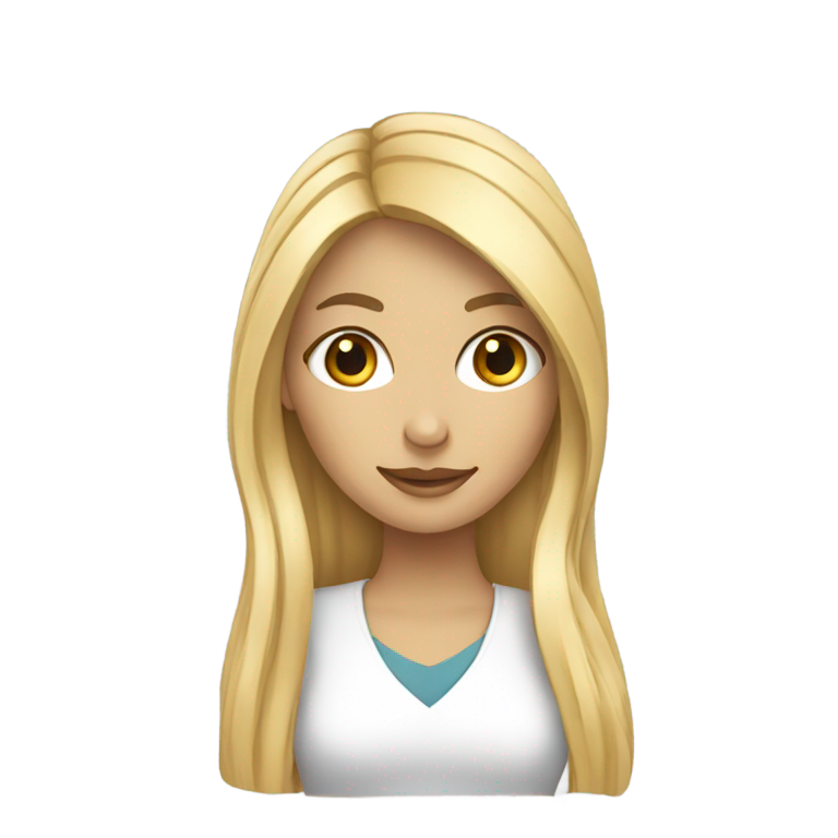genmoji : Fille tech blanche aux cheveux blonds longs concevant une application
