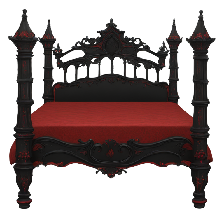 genmoji: red and black gothic vintage grand bed