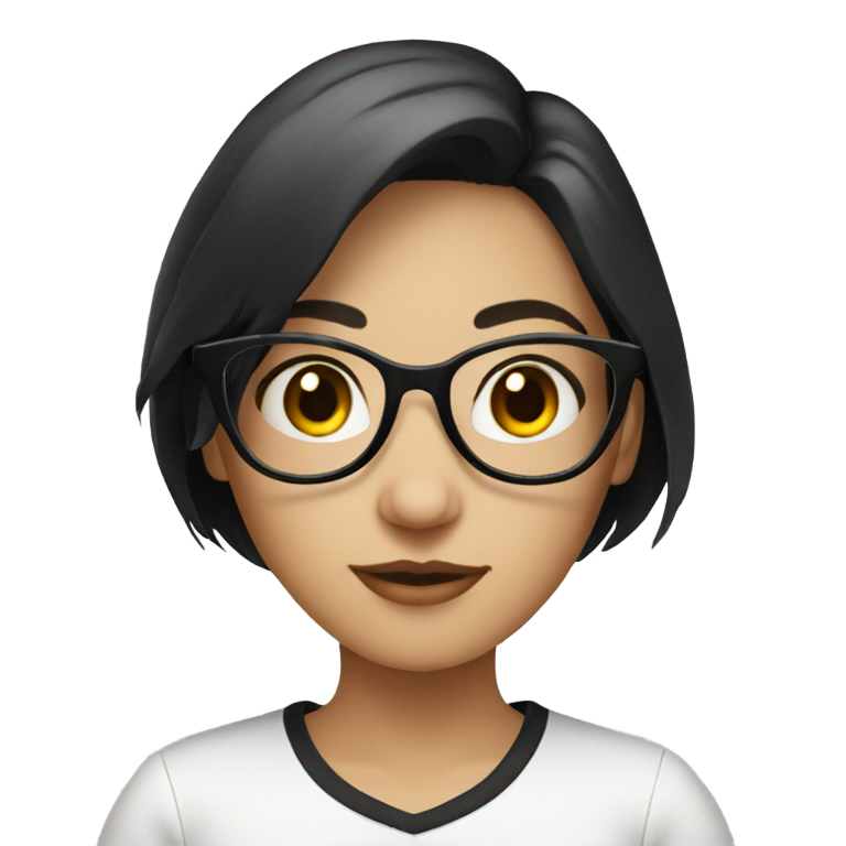 genmoji : Une fille avec une chemise blanche, un pantalon noir et des lunettes