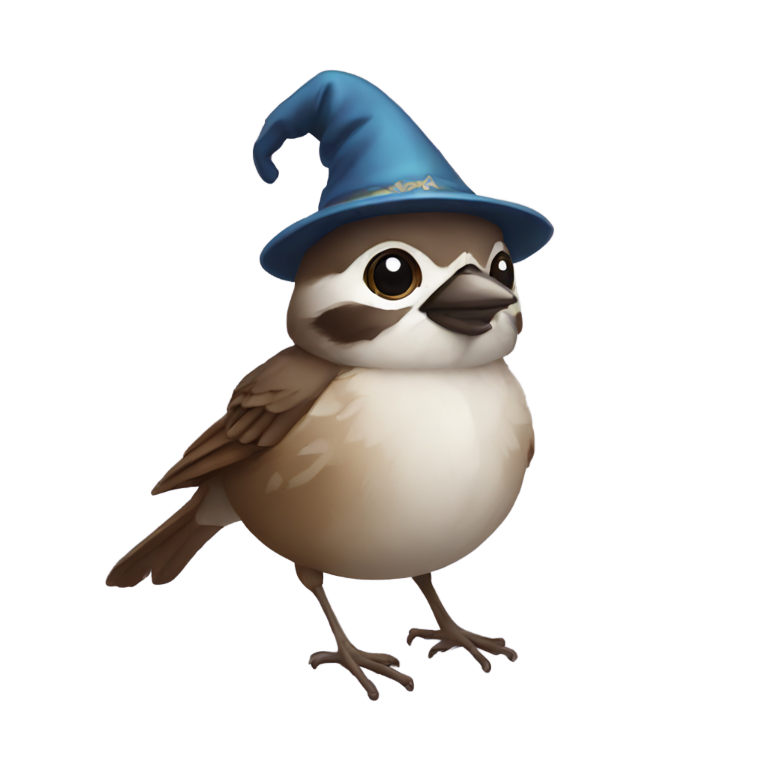 genmoji : Petit moineau portant une robe de sorcier