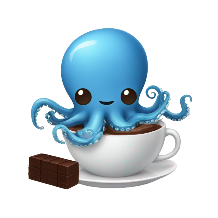 genmoji：一只章鱼在吃巧克力并喝咖啡