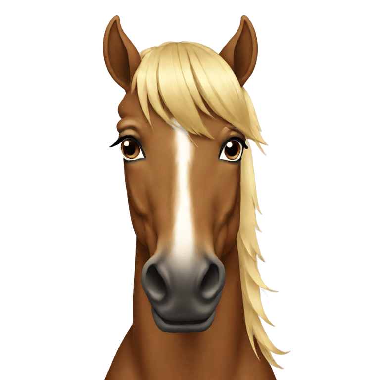 genmoji : Cheval brun de face avec frange blonde micro coupe au carré