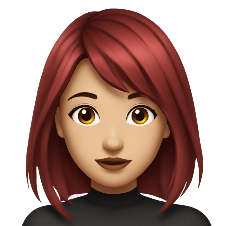 genmoji : Jeune fille de 23 ans très sexy, avec de gros seins, portant une robe, cheveux longs et rouges foncés avec frange, yeux marron.