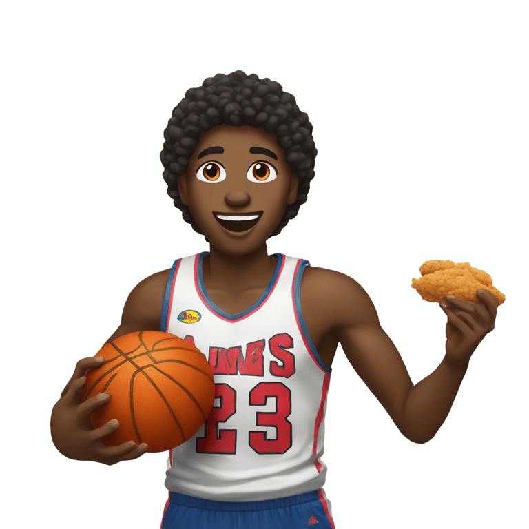genmoji : A black person playing basketball, eating fried chicken and watermelon