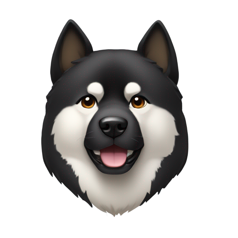 genmoji: One Black Akita dog face, wide, like a bear, with pointy ears,