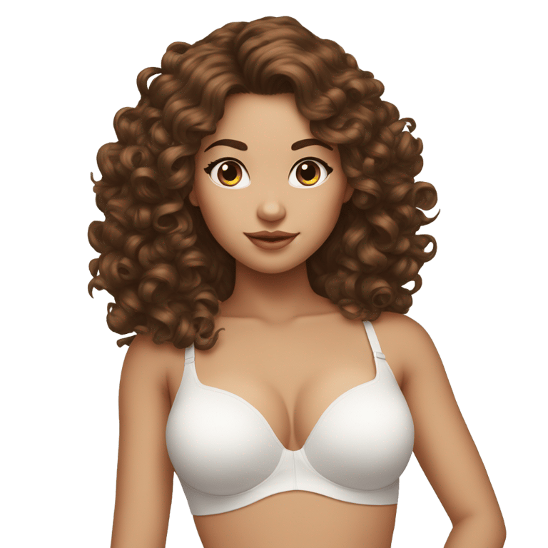 genmoji：hot-girl-bra-and-big-curl-brown hair and white skin
