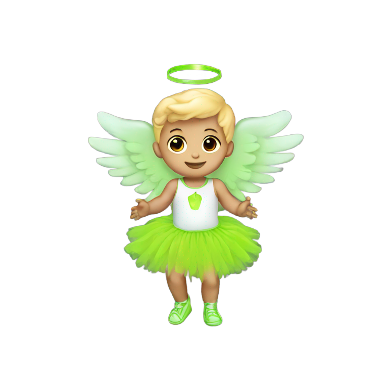 genmoji：一个身穿霓虹绿芭蕾裙的男宝贝天使