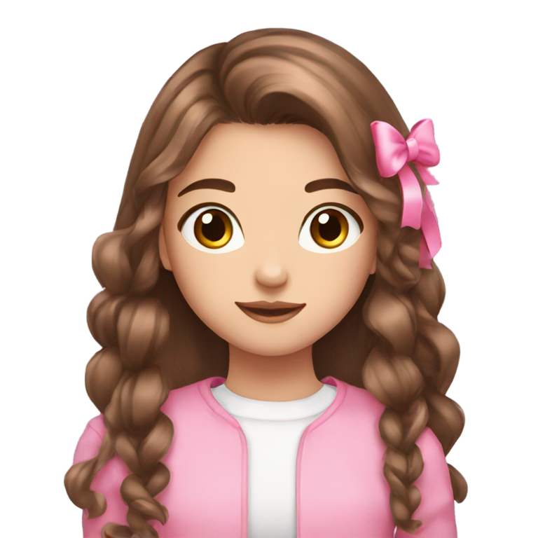 genmoji：可爱的少女，长棕发，粉色指甲，头发上系着粉色蝴蝶结